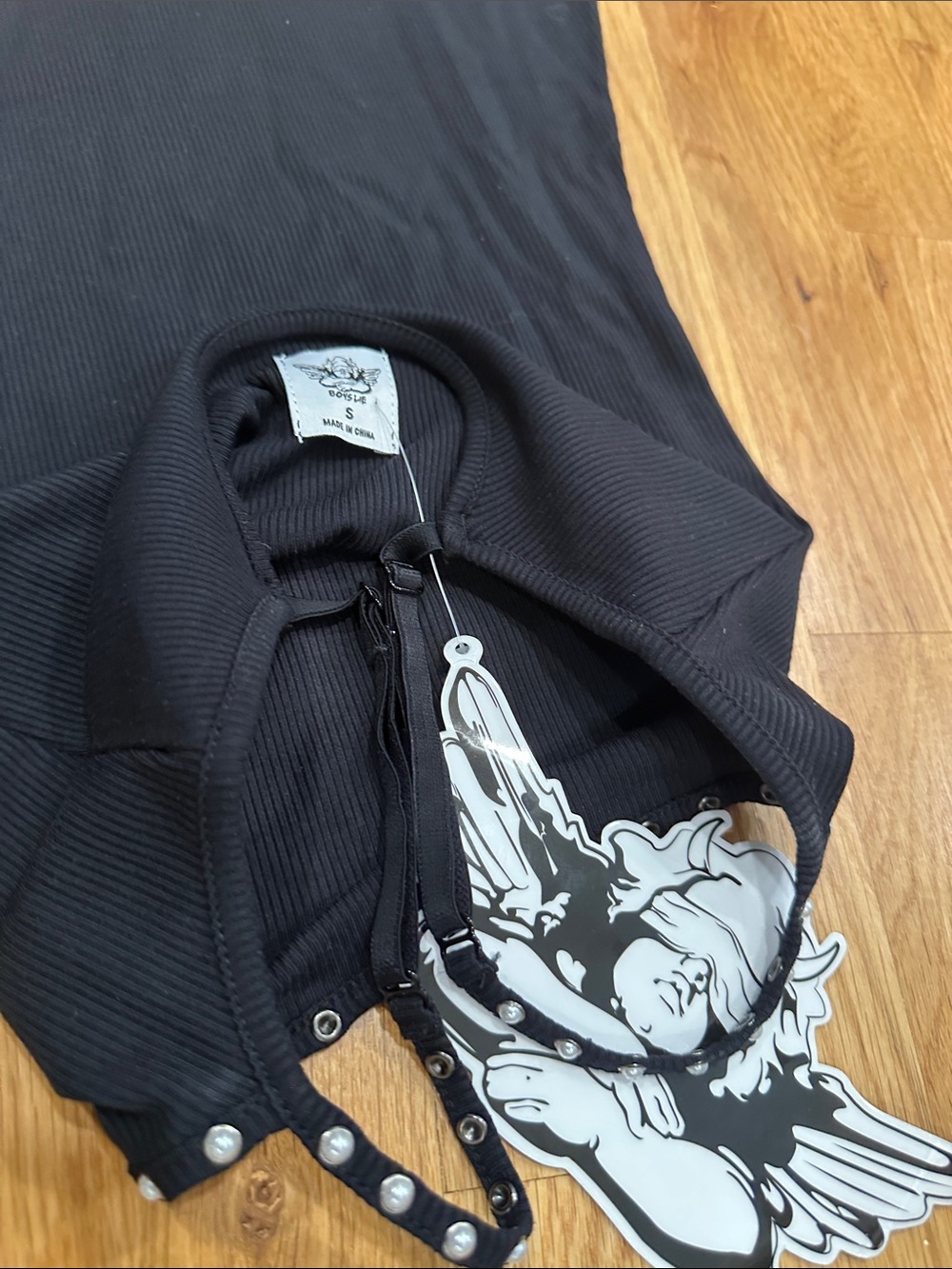 Boys Lie Black Ribbed Maxi Dress with Red Rose and Cherubs - Picture 6 of 7